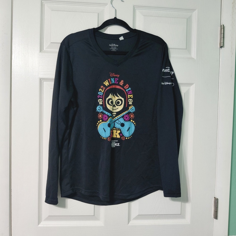RunDisney 2022 Wine & Dine 5K Coco Miguel Long Sleeve Shirt Womens L Black